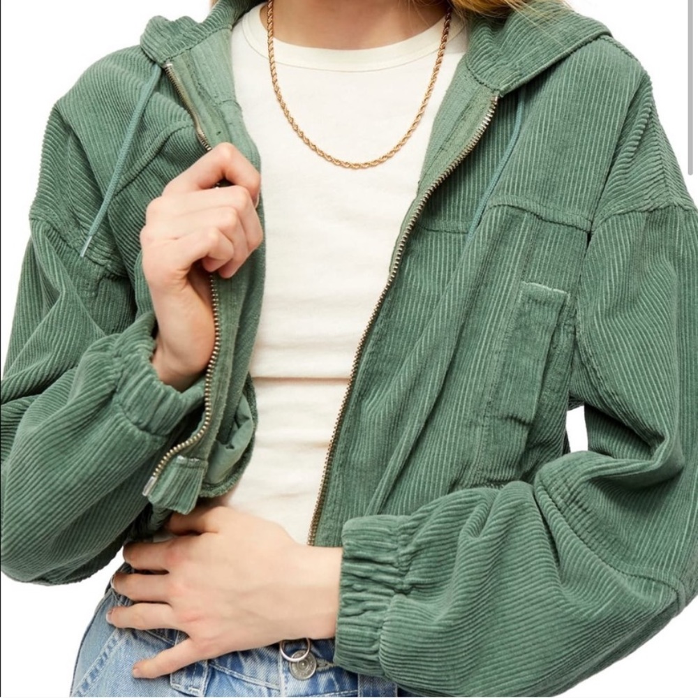 BDG GREEN CORDUROY ZIP JACKET